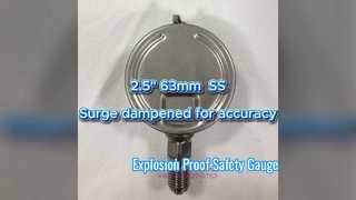 2.5" 63mm 0~1.6MPa/0~16kgf/cm2 정확성을 위해 서지 감쇠 모든 스테인레스 스틸, 수직 다이얼, 총검