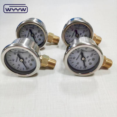 40mm 다이얼 ss304 케이스 포인터 유형 부로돈 튜브 수직 0-10bar /psi 기름 가득 압력 측정기 1-1/2
