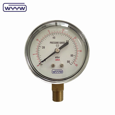 150mbar 낮은 Bellows 유형 압력 측정기 63mm 바닥 장착