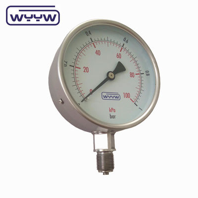 Y-100H 기름 산소를 사용하지 않습니다 100mm 고 정밀 하단 M20X1.5 G1/2&quot; 건조 모든 스테인레스 스틸 압력 측정기