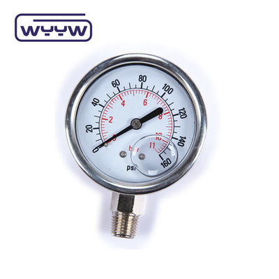 고압 기량 측정기 1/4 &quot;BSP 2.5 인치 기름 채우기 스테인리스 스틸 600 바 수압 압력 측정기