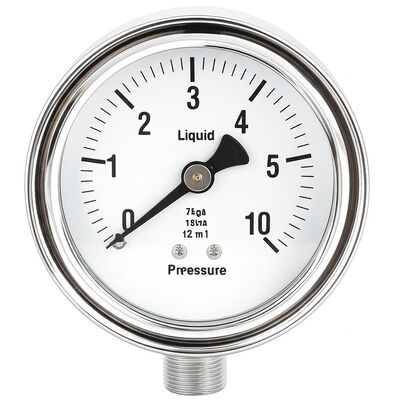 0-2.5MPa/0-25kgf/cm2 범위 및 충격 저항성 설계와 함께 4인치 100mm 액체로 채워진 수압 압도 측정기